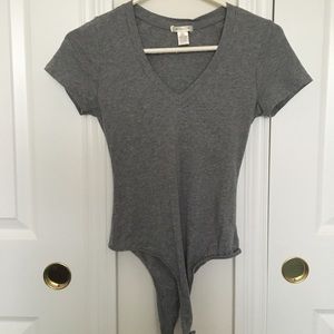 Gray Short Sleeves Shirt Bodysuit